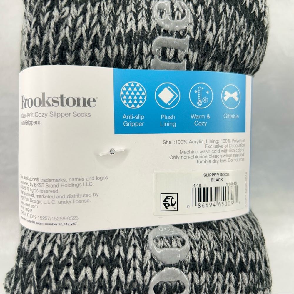 Brookstone Black & Gray Cable Knit Slipper Socks with Grippers Size OS 4-10 - Picture 5 of 5